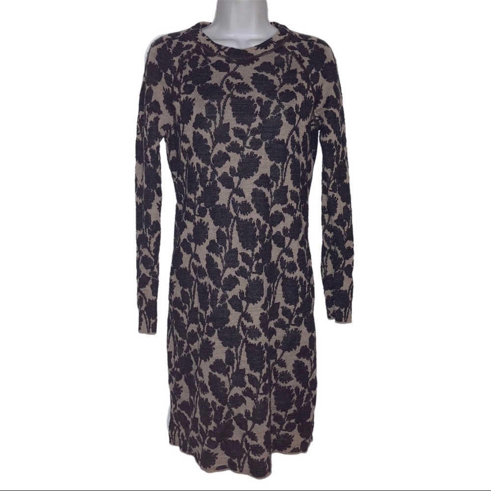 Loft Sweater Wool Blend Knit Dress Long Sleeve Crew Neck Textured M Tan Gray - Picture 2 of 7